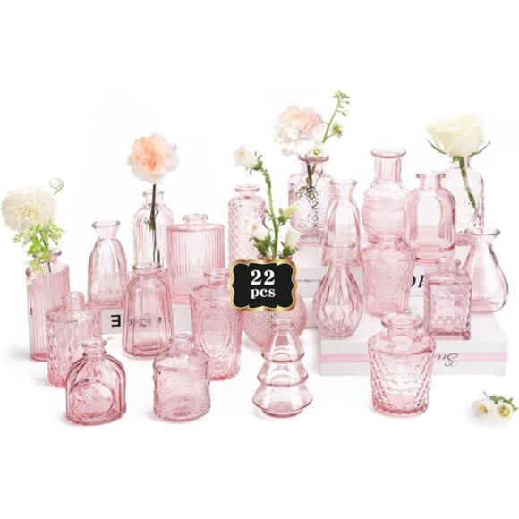 New Pink Glass Bud Vases 22 Vintage Small Vases for Wedding & Home Decor